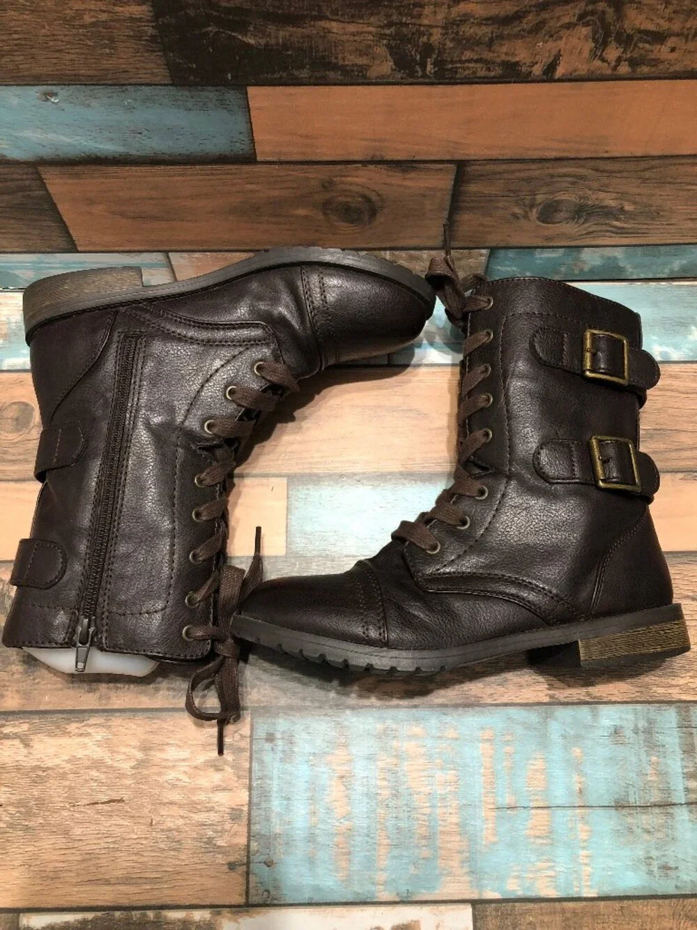 Self Esteem Combat Boots Zip Up Lace Up Brown Women's Size 6.5 M - Picture 9 of 12